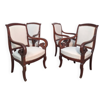 4 fauteuils en acajou d époque Restauration