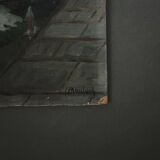 Oil on cardboard fishing boats at the quayside 20th century by Moufunt