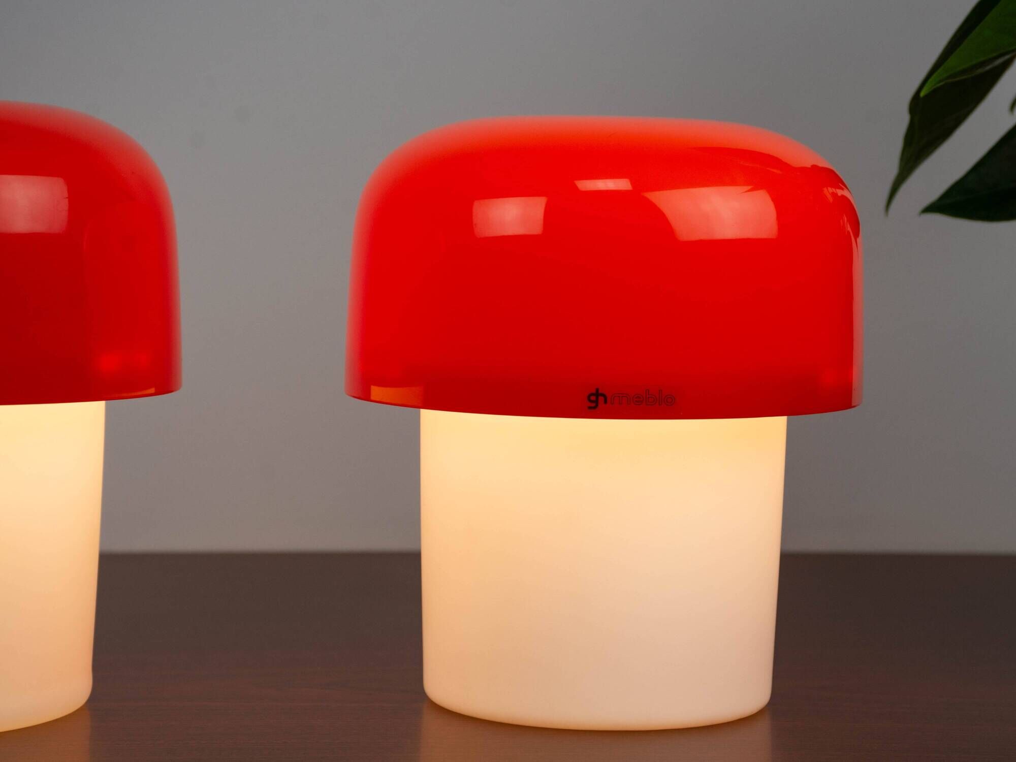 Set of 2 Space Age Orange Meblo Mushroom Table Lamps, Guzzini, 1970s