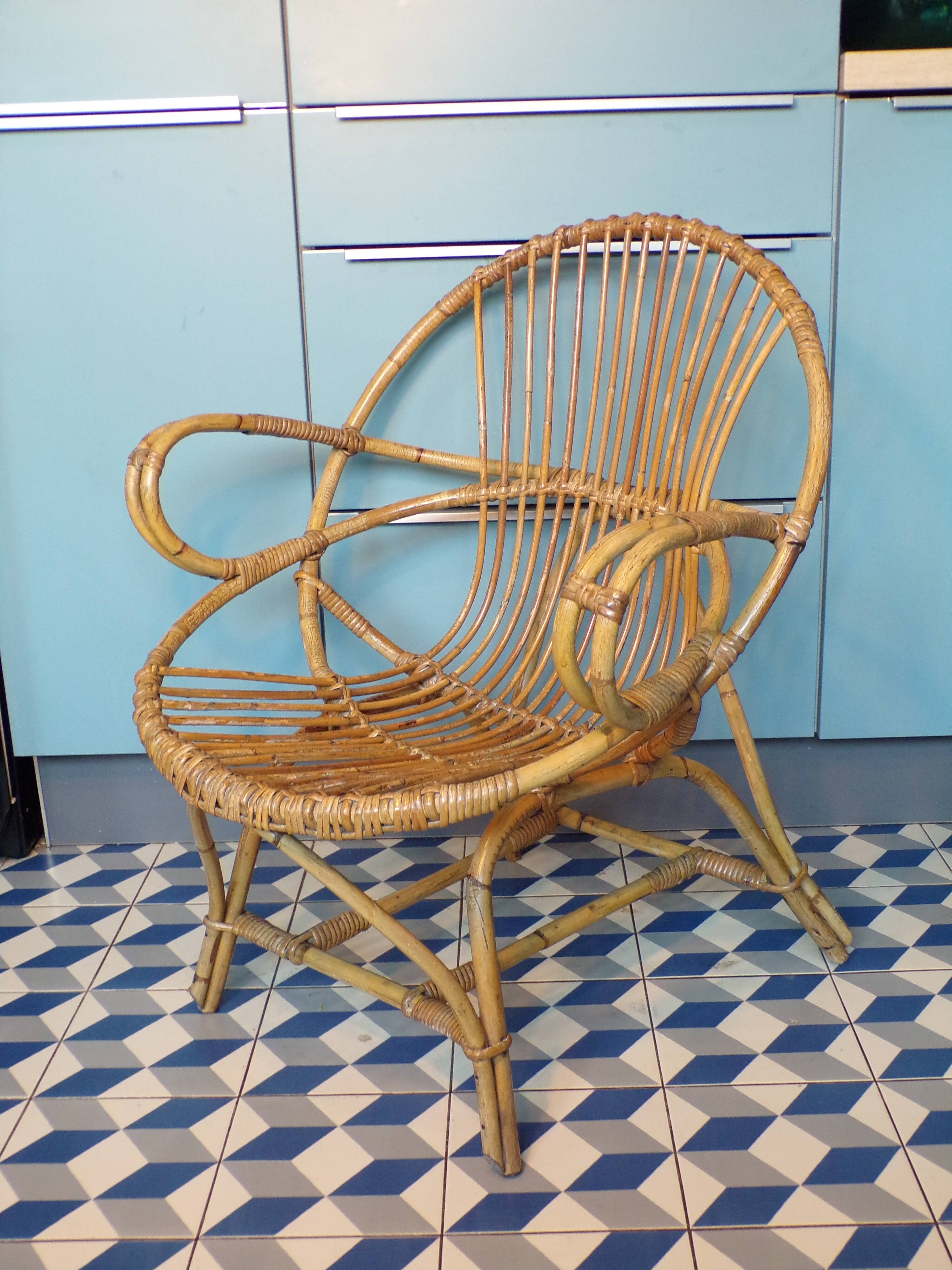 Vintage wicker basket armchair