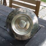 Worked metal fruit basket and glass