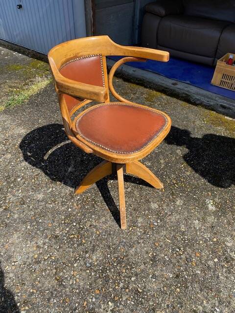 Baumann wood leather armchair
