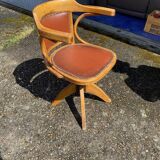 Baumann wood leather armchair