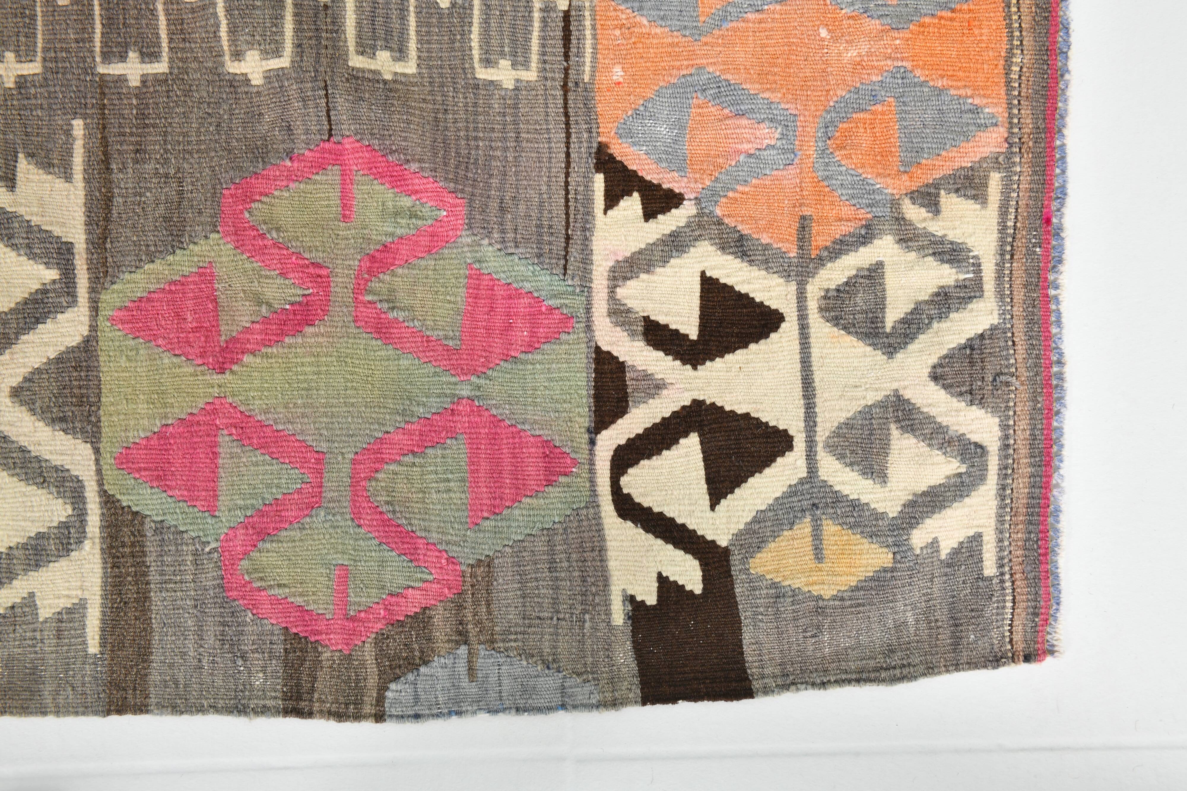 5x10 Long Wide Brown & Pink Tribal Vintage Kilim Rug, 163x298Cm