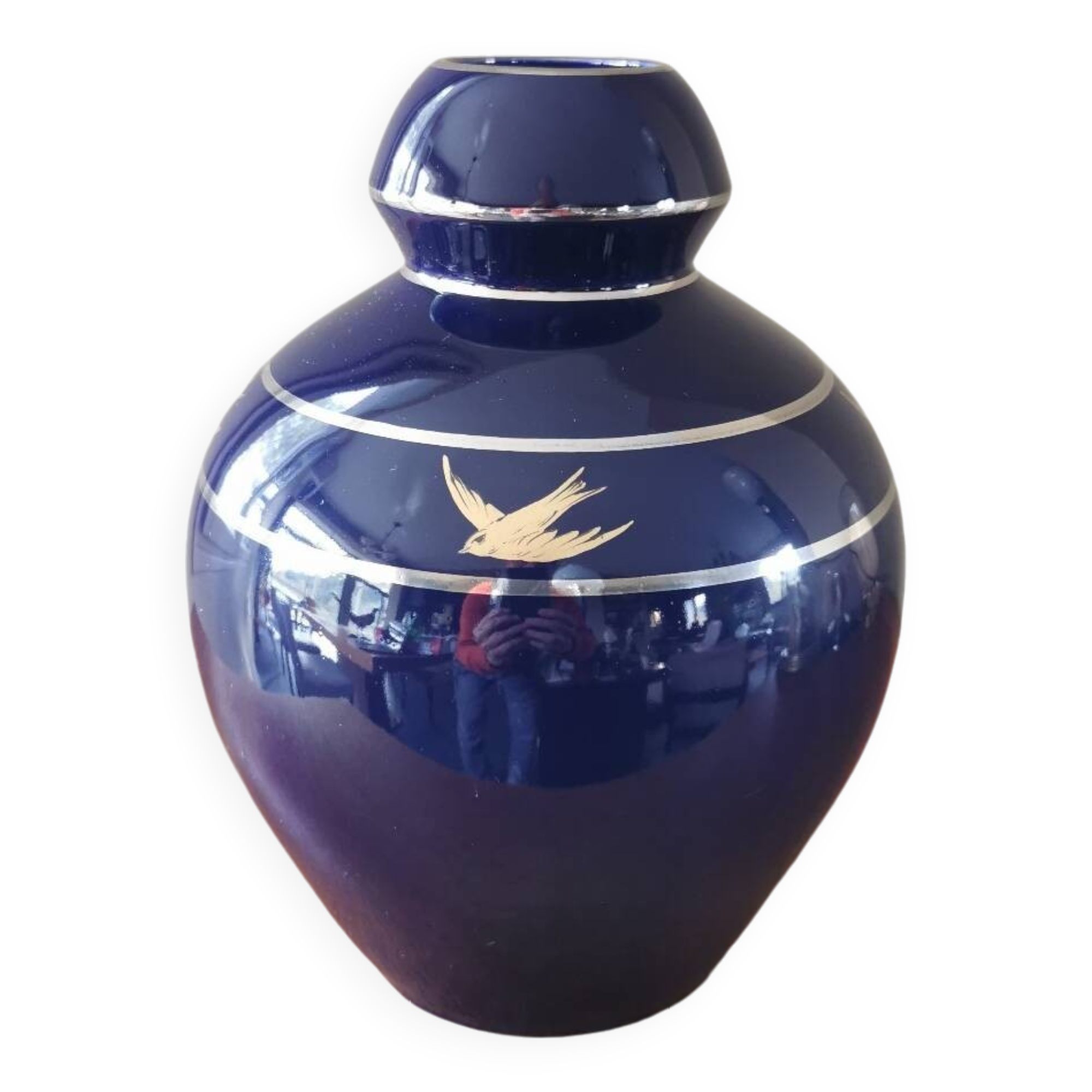 Midnight blue ceramic art deco vase