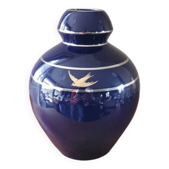 Vase art déco en céramique bleue nuit