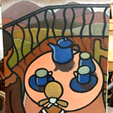 Oil painting on canvas "Breakfast on the Terrace" by Franco Prayer (1924) 58 x 48 cm