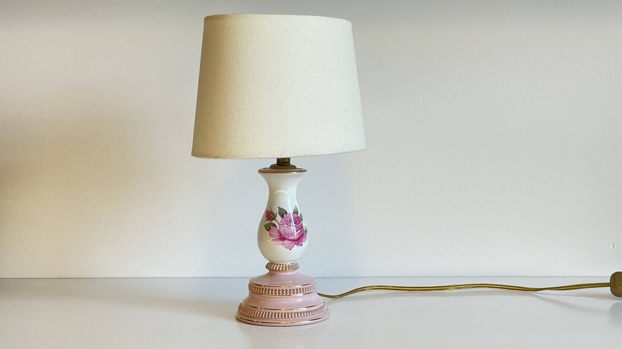 Ceramic Lamp Italy Roses and Gold