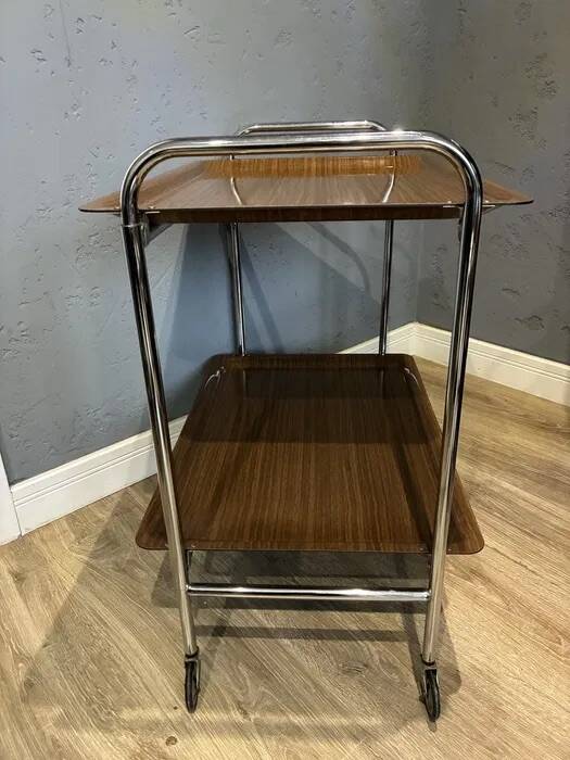 ADT Mobile Bar Cart / Serving Trolley — Chrome & Wood-Effect, 1970s Germany