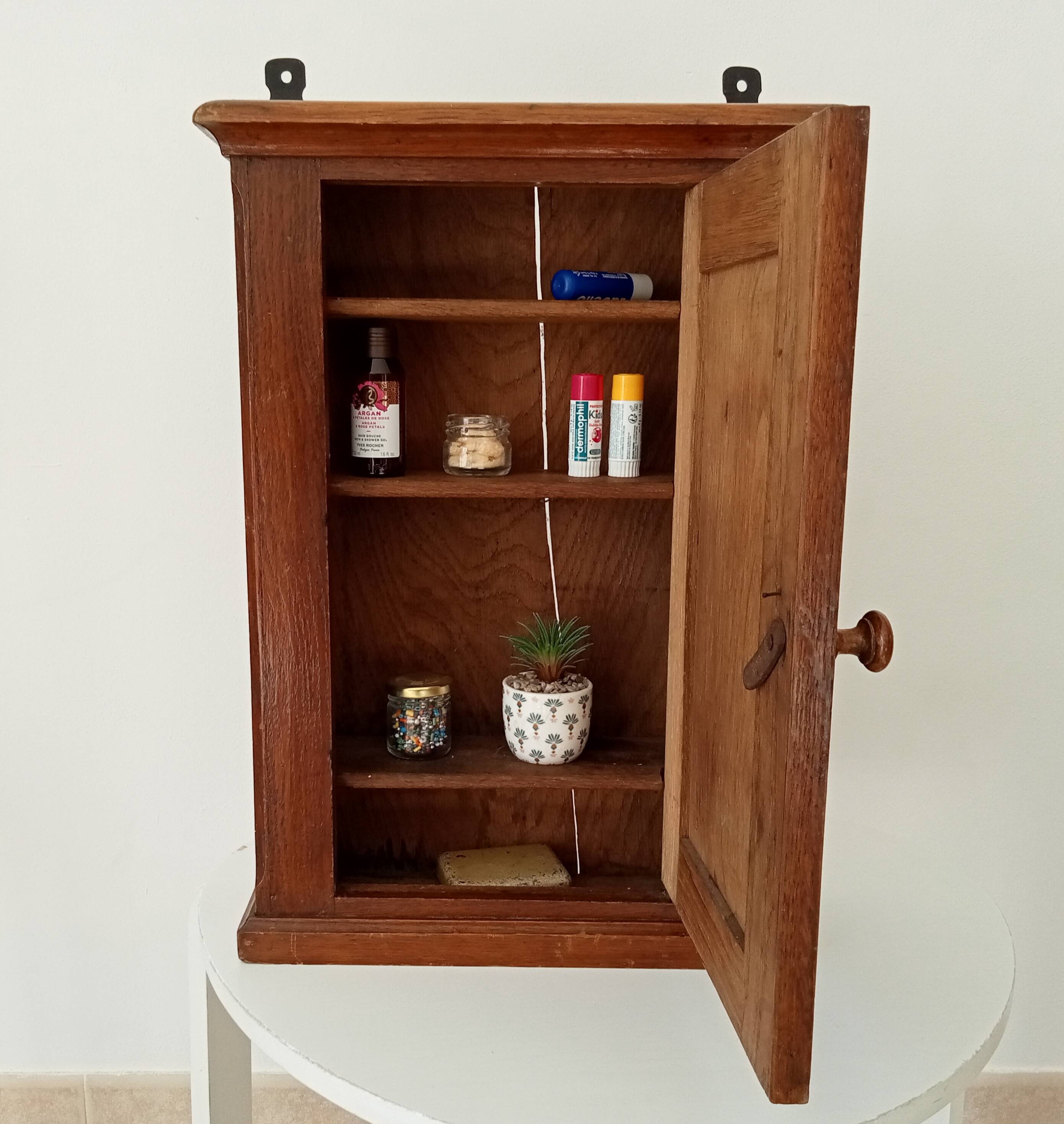 Old bathroom cabinet in solid oak, mid-20th century