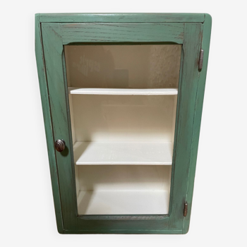 Petite armoire en bois patinée vert arsenic
