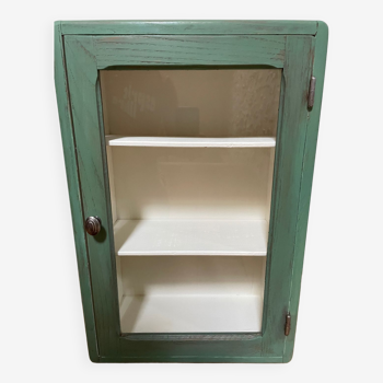 Small wooden cabinet patinated arsenic green