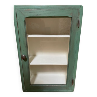 Petite armoire en bois patinée vert arsenic