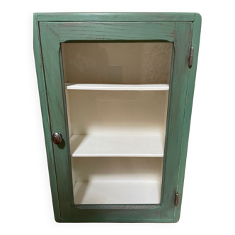 Small wooden cabinet patinated arsenic green