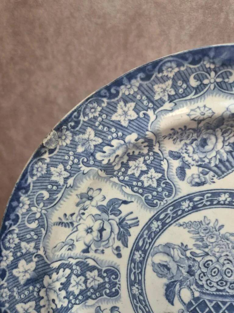 English plate XIXth filigree decoration Spode – fine earthenware blue and white around 1830