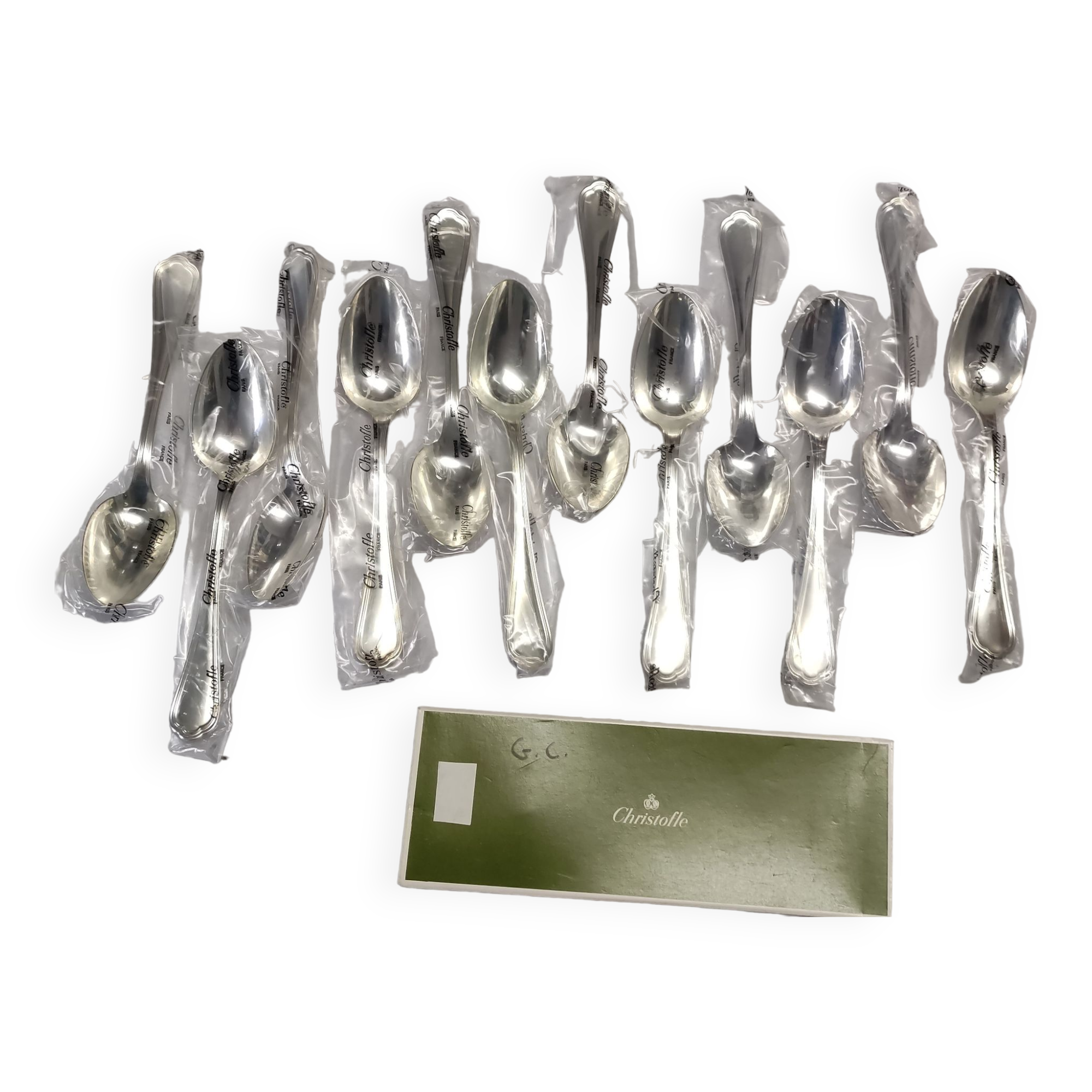 12 silver metal table spoons from Christofle model "Spatours"