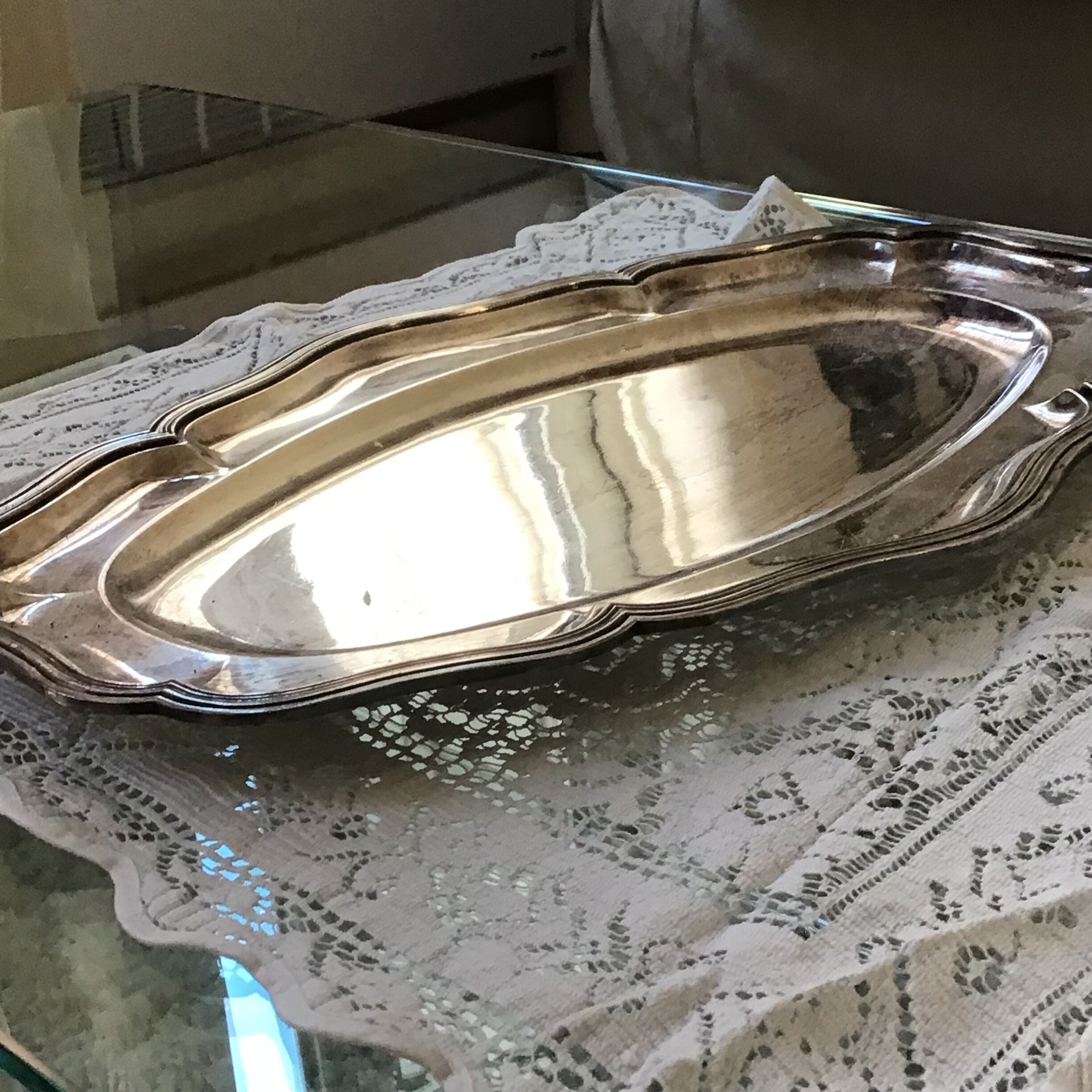 Large silver tray with hallmark