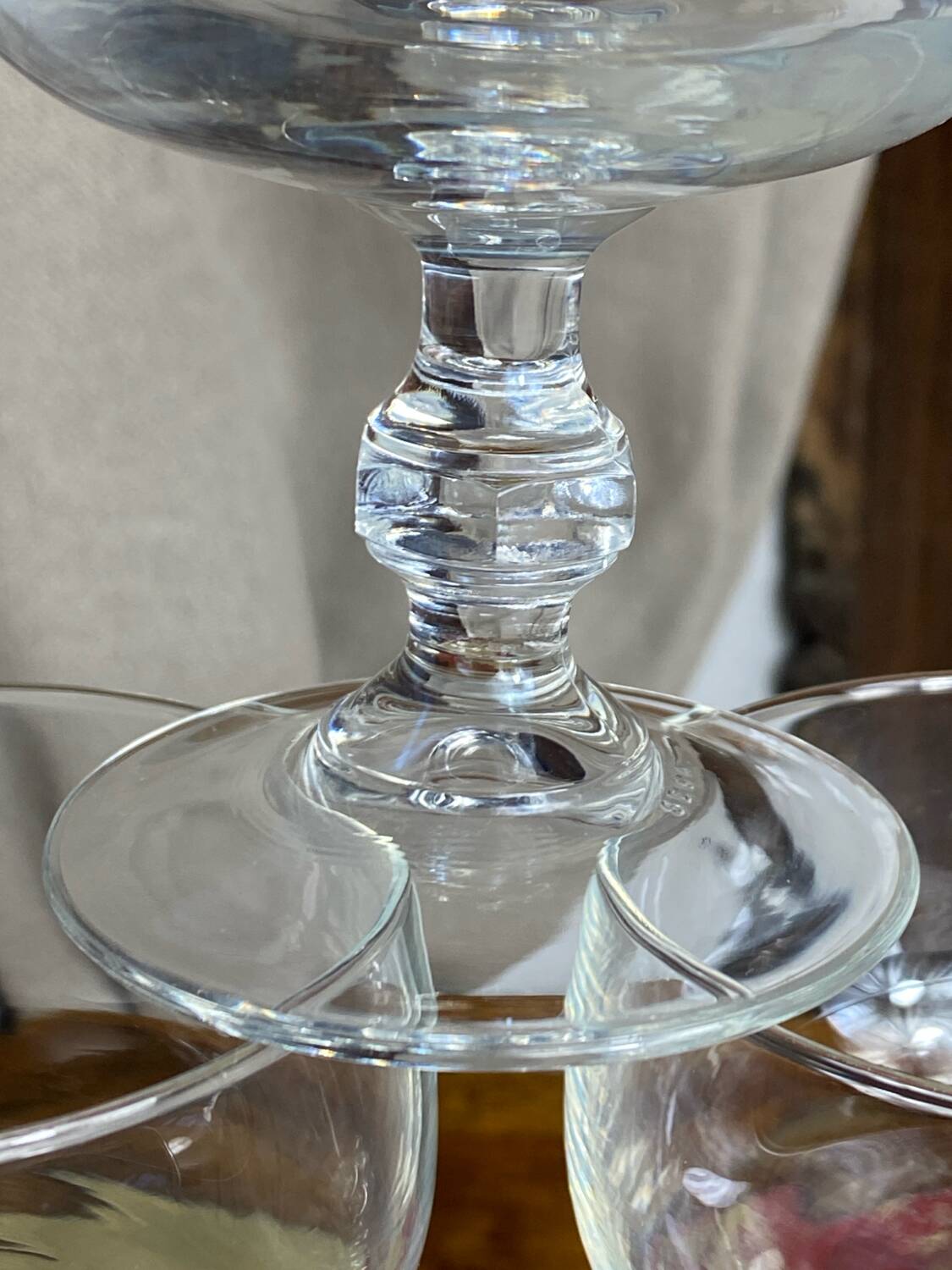 Six glass champagne or dessert glasses, Seca