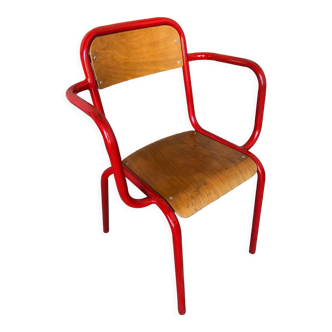 Fauteuil Mullca métal rouge & bois