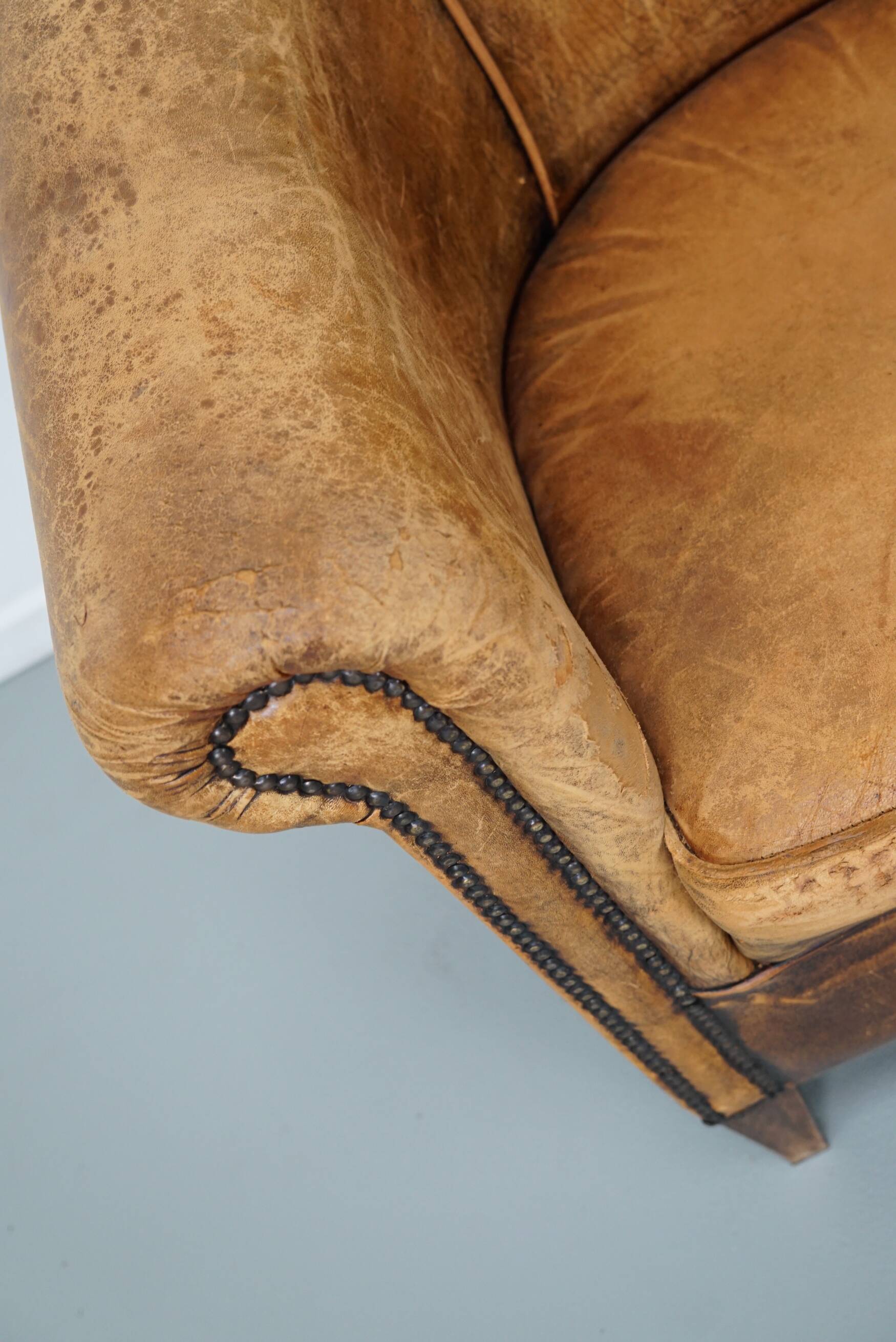 Fauteuil Club Vintage en Cuir Couleur Cognac, Pays-Bas