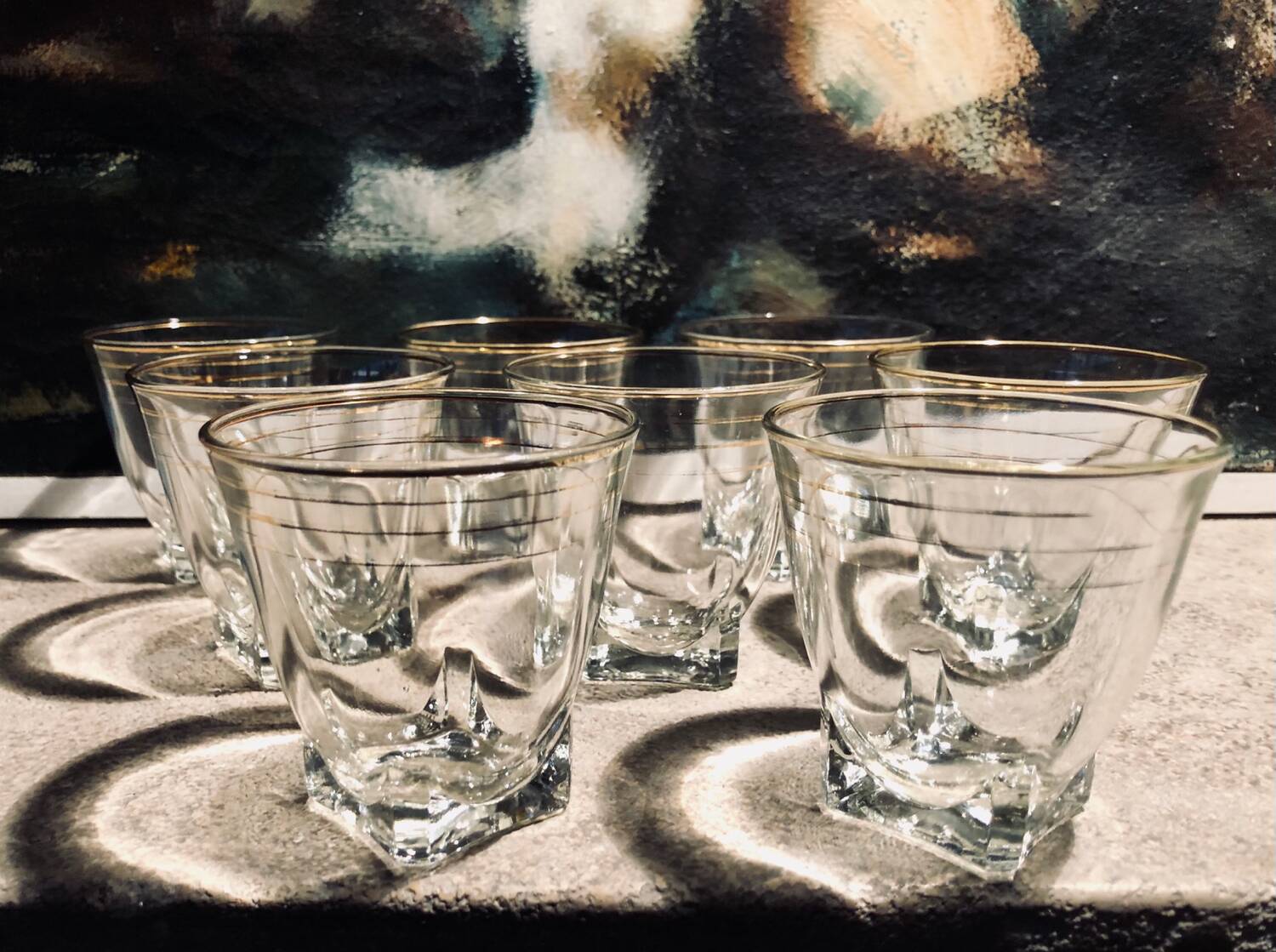 Vintage water or wine glasses with gold rims