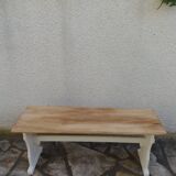 2 re-enchanted benches in beige with a waxed finish, medium oak waxed seat.