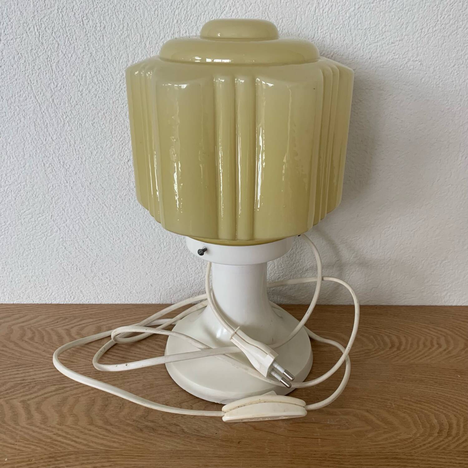 Table Lamp With Globe Thabur Yellow Straw Netherlands 30s-40s