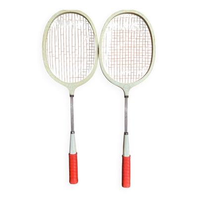 Paire de raquettes de badminton anciennes en plastique et métal, 1970