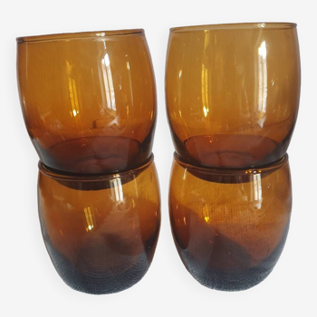Set of 4 vintage 70's amber smoked glass glasses