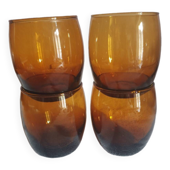 Set of 4 vintage 70's amber smoked glass glasses