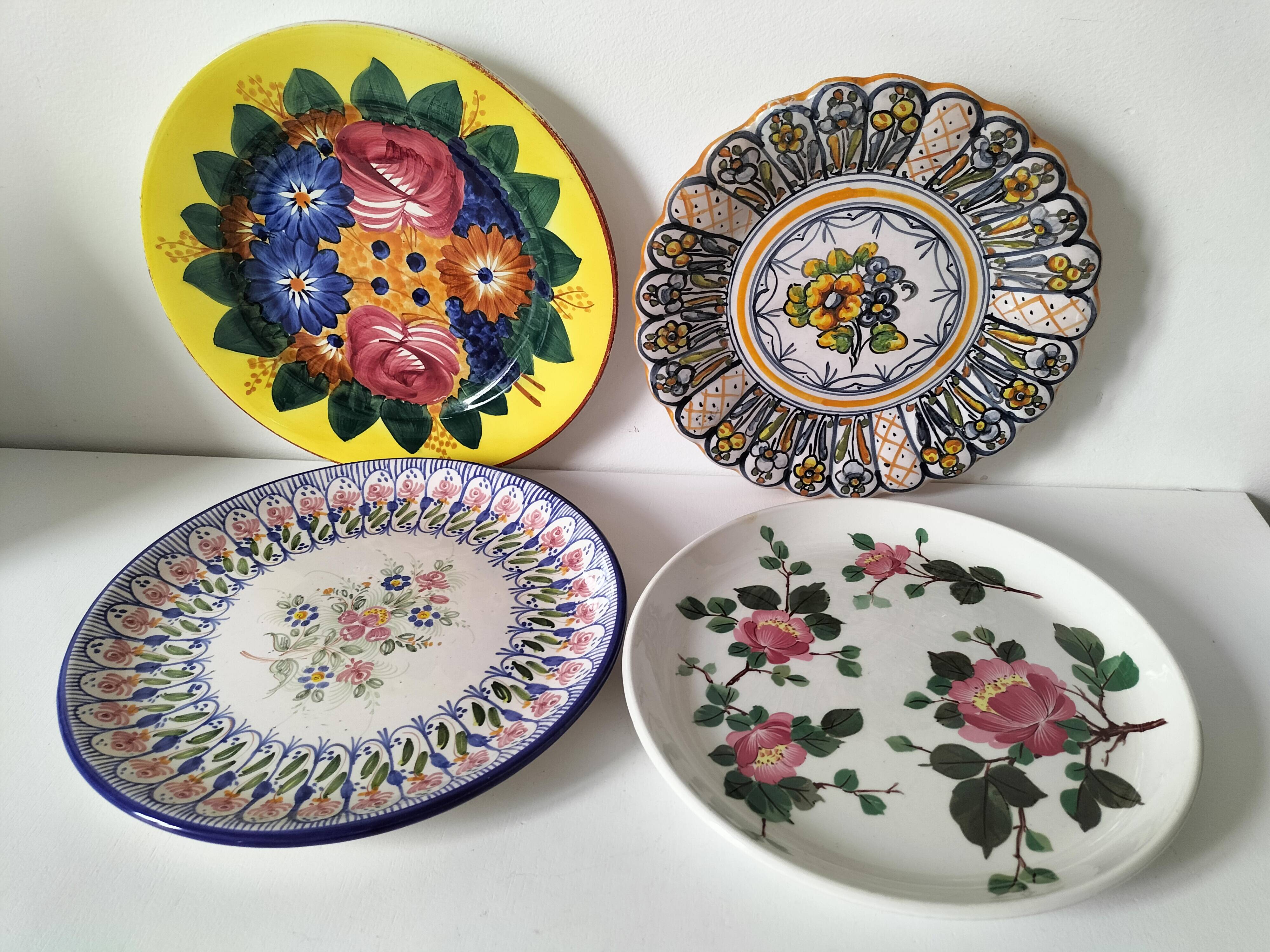 Set of four floral plates Longwy Toledo Talavera Sarreguemines LB