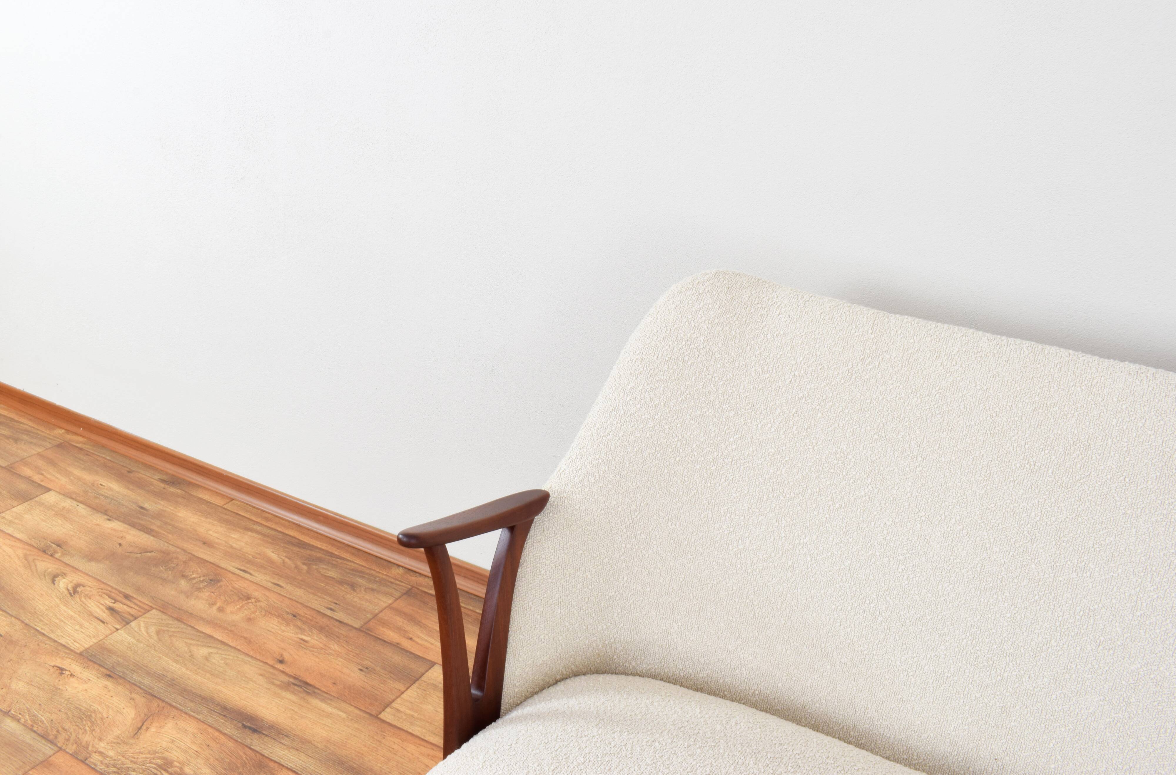 Mid-Century Norwegian Teak & Boucle Sofa, 1960s.