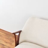 Mid-Century Norwegian Teak & Boucle Sofa, 1960s.