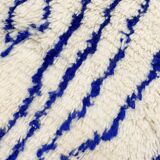 Moroccan Berber Azilal ecru rug with majorelle blue patterns 1.36x0.97m