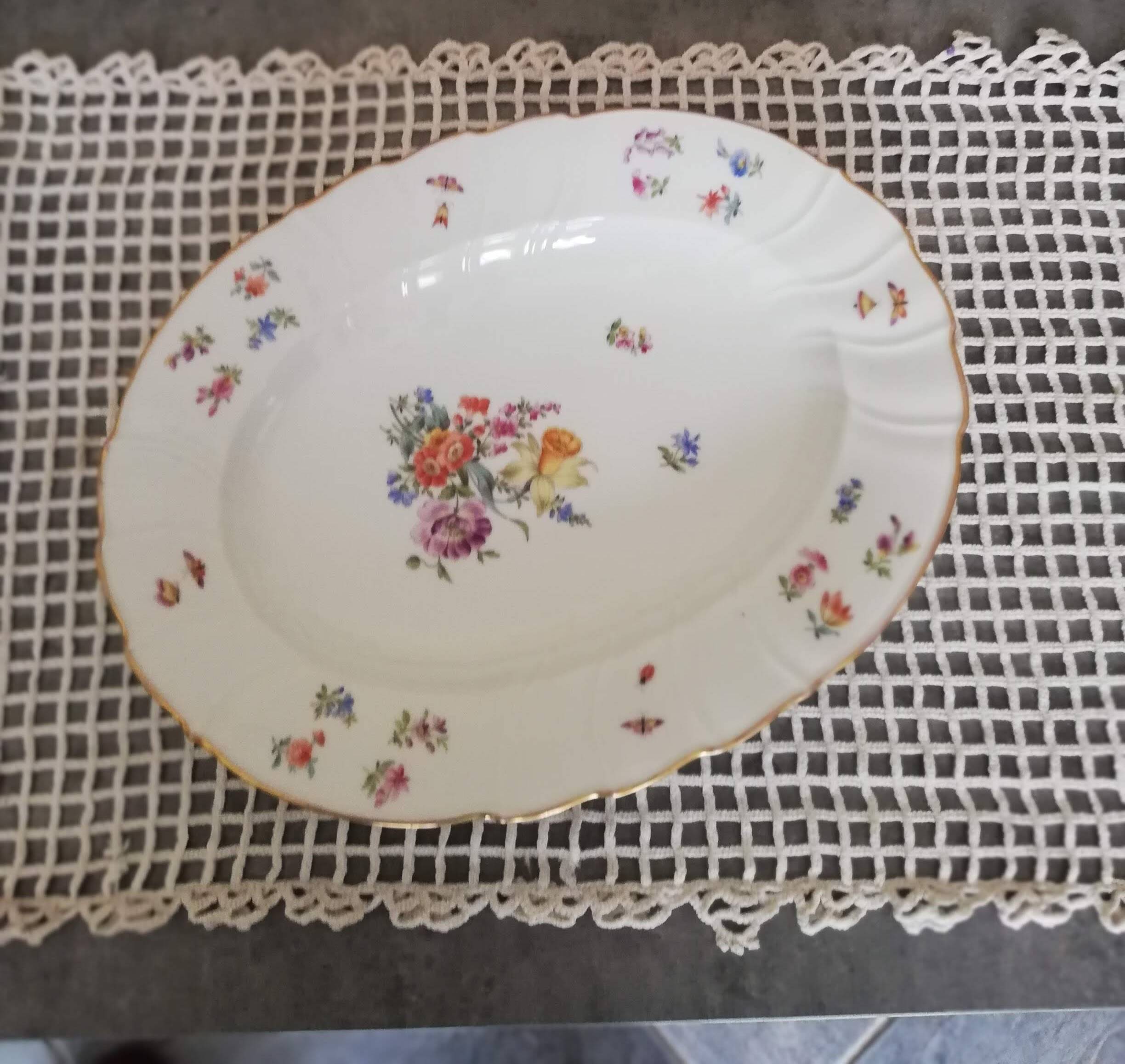 Set of two vintage Bohemian oval porcelain dishes