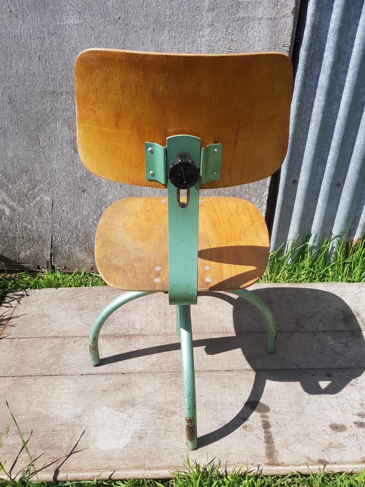 Former Anatomic metal workshop chair - seated - vintage adjustable wood file