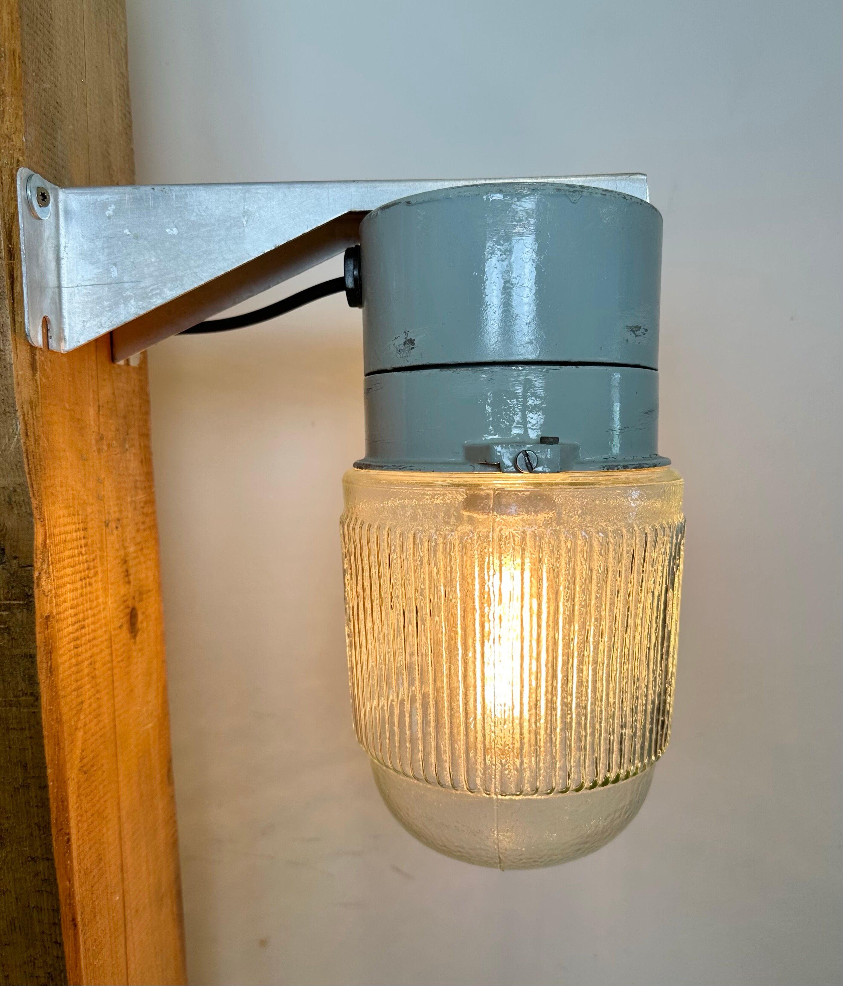 Industrial Aluminium Wall Light with Ribbed Glass from Elektrosvit, 1970s