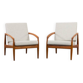 Paire de chaises longues Kai Kristiansen Paperknife en teck et laine naturelle