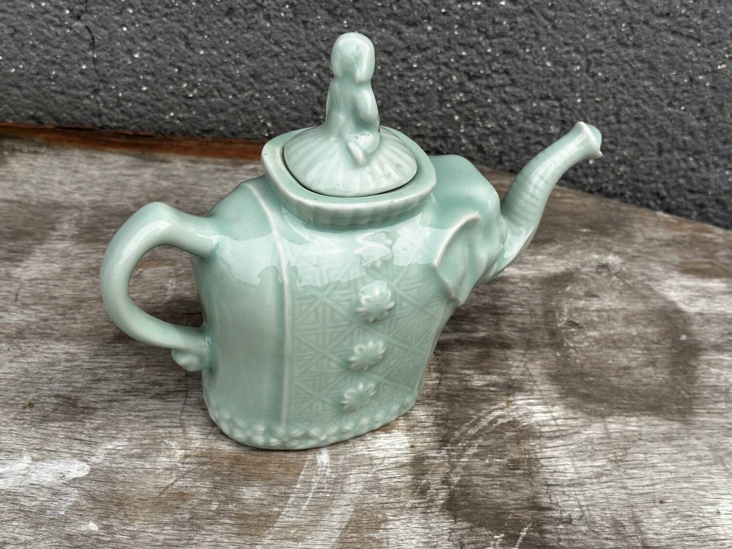 Vintage Chinese Porcelain Teapot - Elephant and Girl on Lid