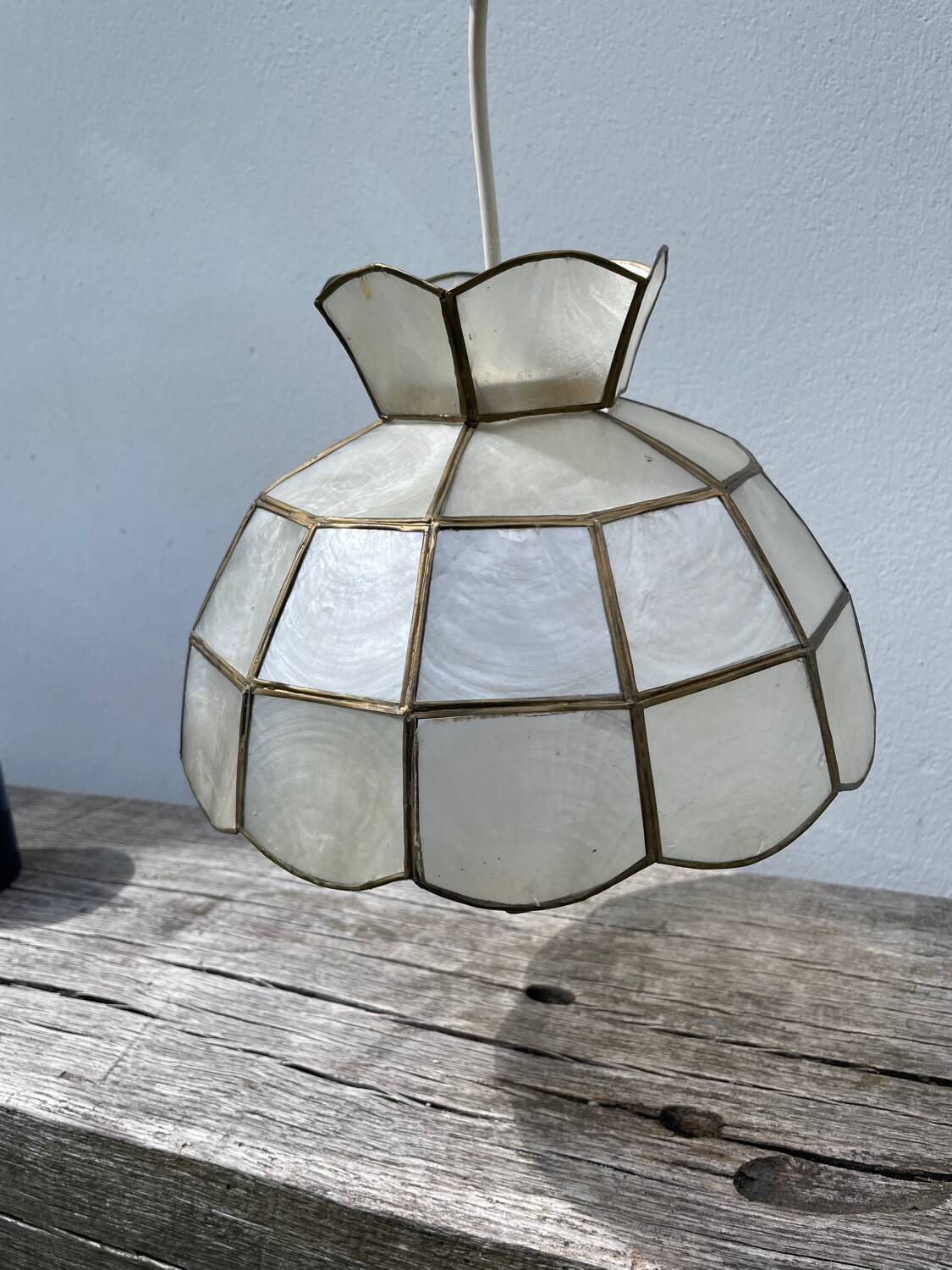 Mother-of-pearl and brass pendant light