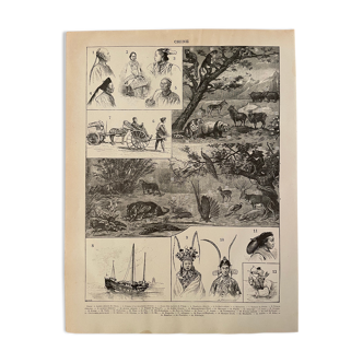 Lithographie gravure sur la Chine de 1897