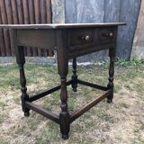Vintage desk table in solid oak with 1 drawer facing turned legs with sleepers.
