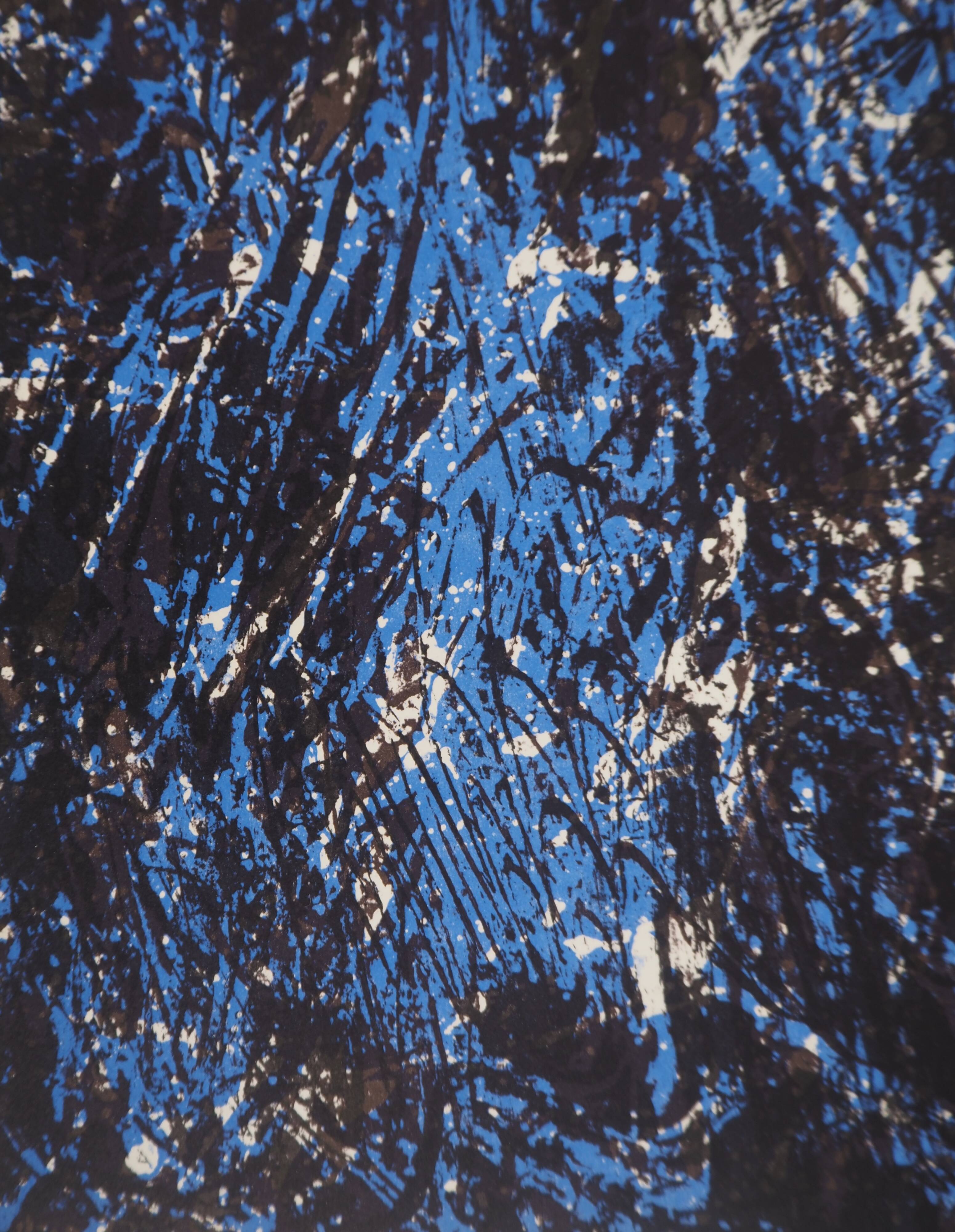François fiedler: composition in blue - original lithograph