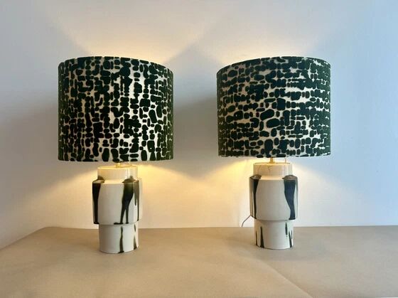 Set of 2 MCM table lamps: Unique recycled pieces made from vases by Ditmar Urbach Keramik – Czech Republic.