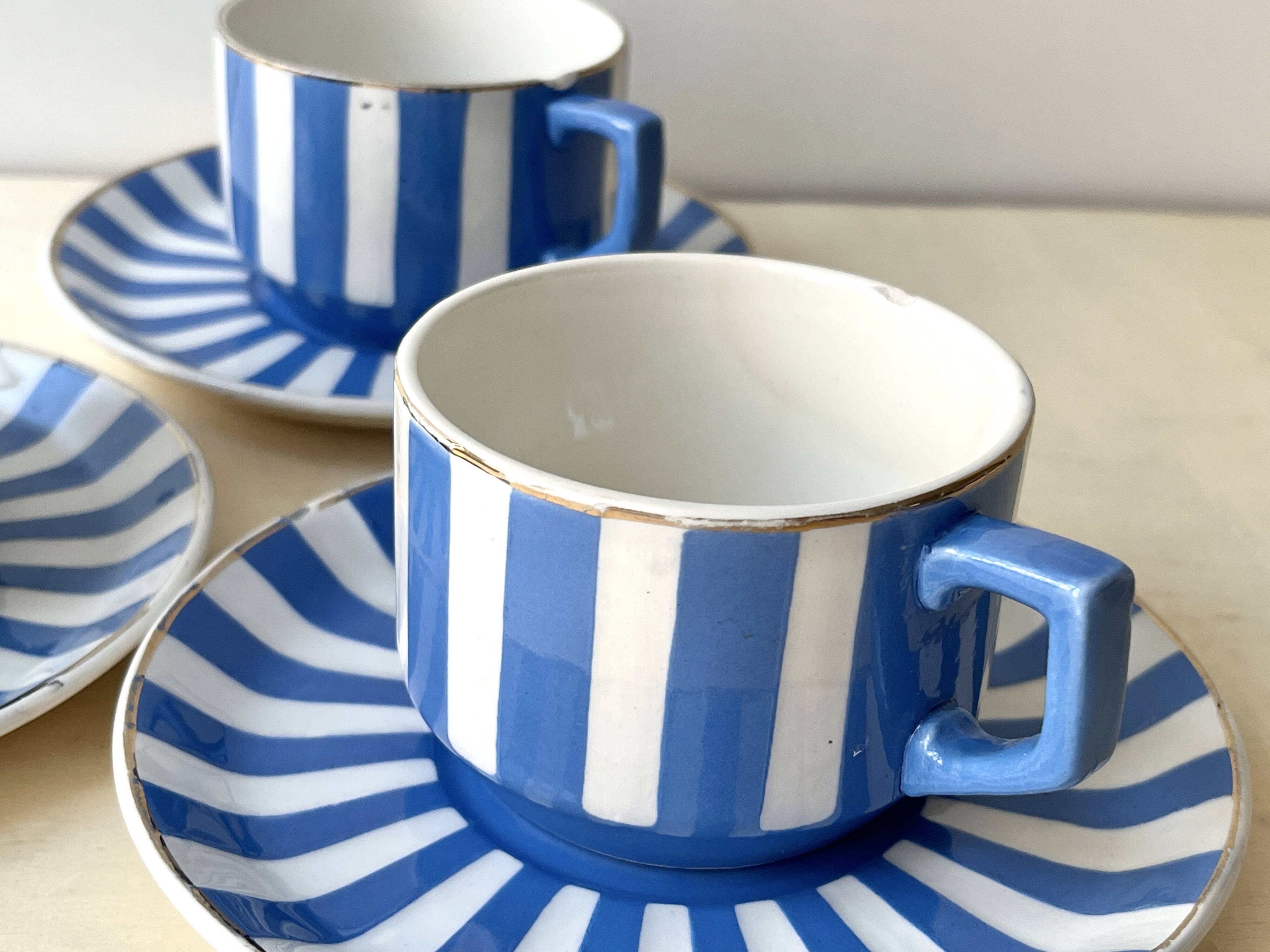 Set of 3 FOX TROTT coffee cups from Sarreguemines, 1930s, Art Deco service.