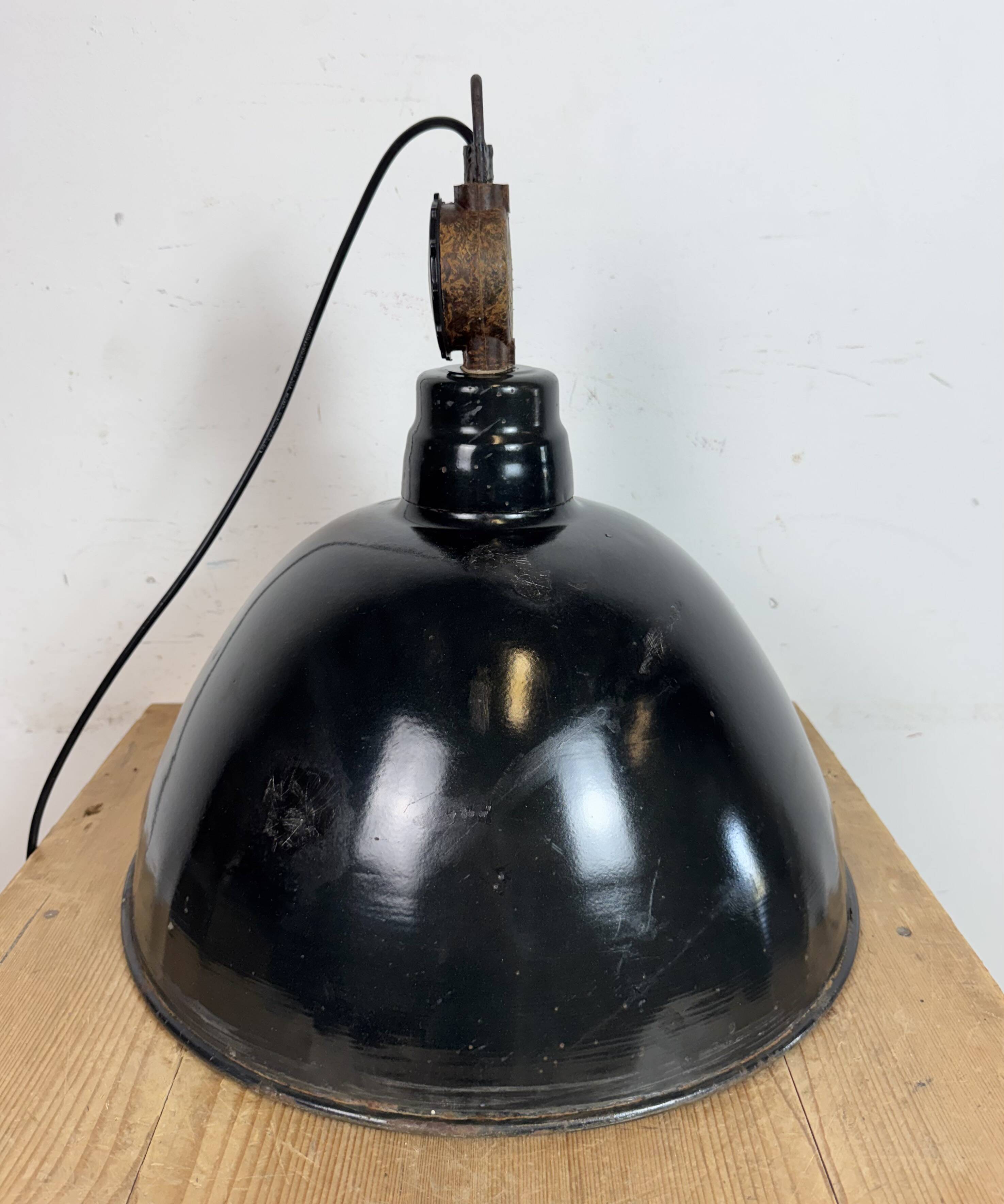 East German Black Enamel Factory Light by Lbd Veb Leuchtenbau Dresden, 1950