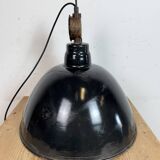 East German Black Enamel Factory Light by Lbd Veb Leuchtenbau Dresden, 1950