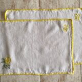 12 old hemp embroidered placemats - 39x27 cm