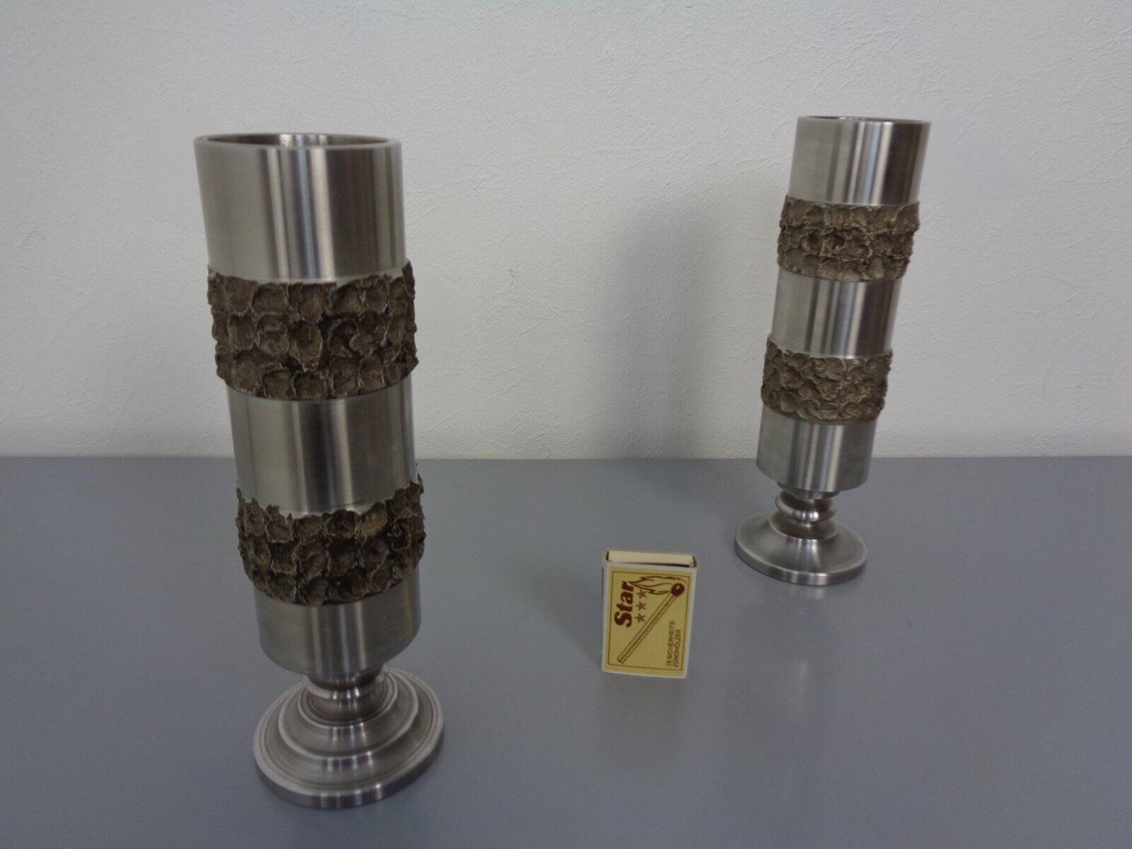 Brutalist German vases in stainless steel, 1960s, set of 2