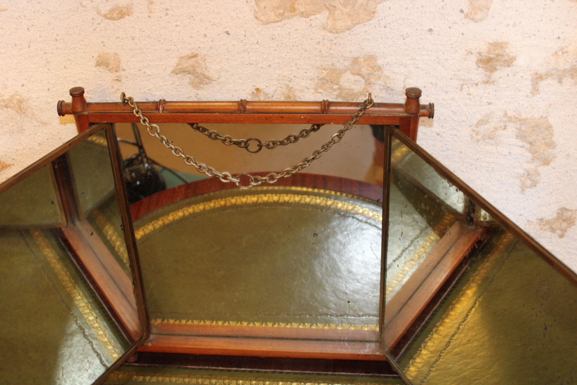 Bamboo triptych mirror, barber circa 1900